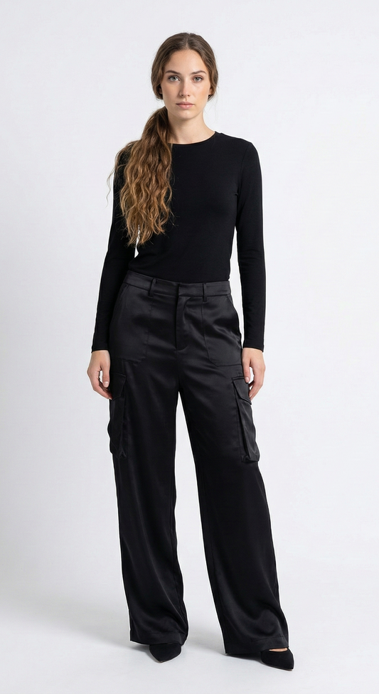 PANTALON CARGO AMPLE SATIN