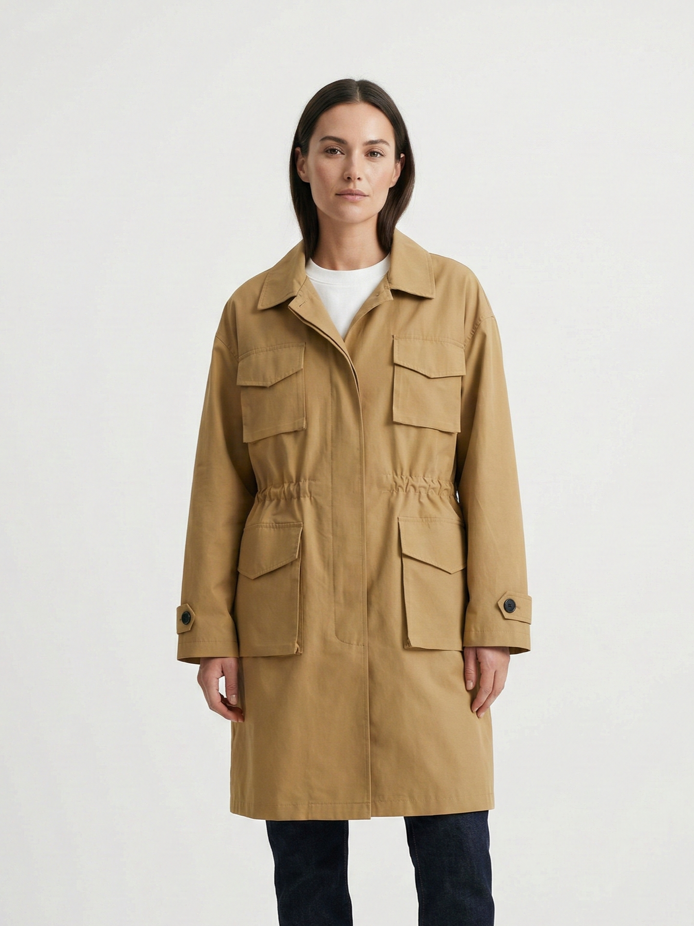 PARKA MI-LONGUE CEINTRÉE À POCHES