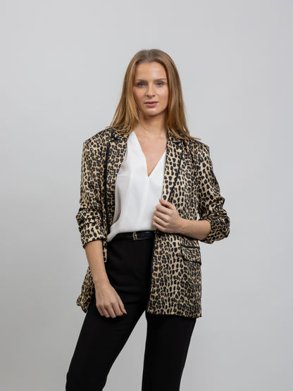 VESTE BLAZER SATINÉ IMPRIMÉ LÉOPARD