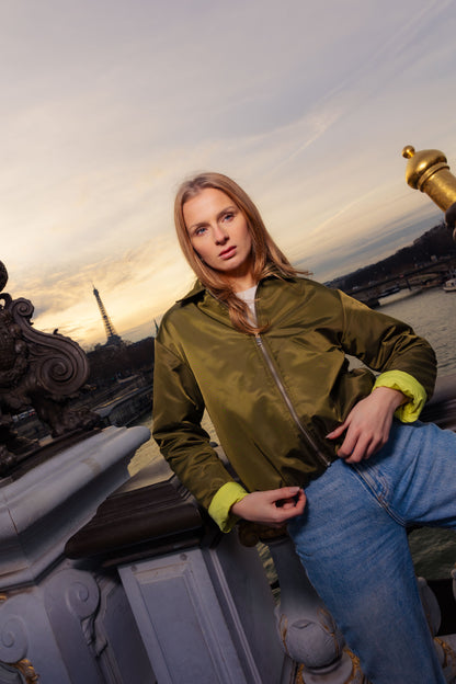 BLOUSON BOMBER À DOUBLURE CONTRASTÉE