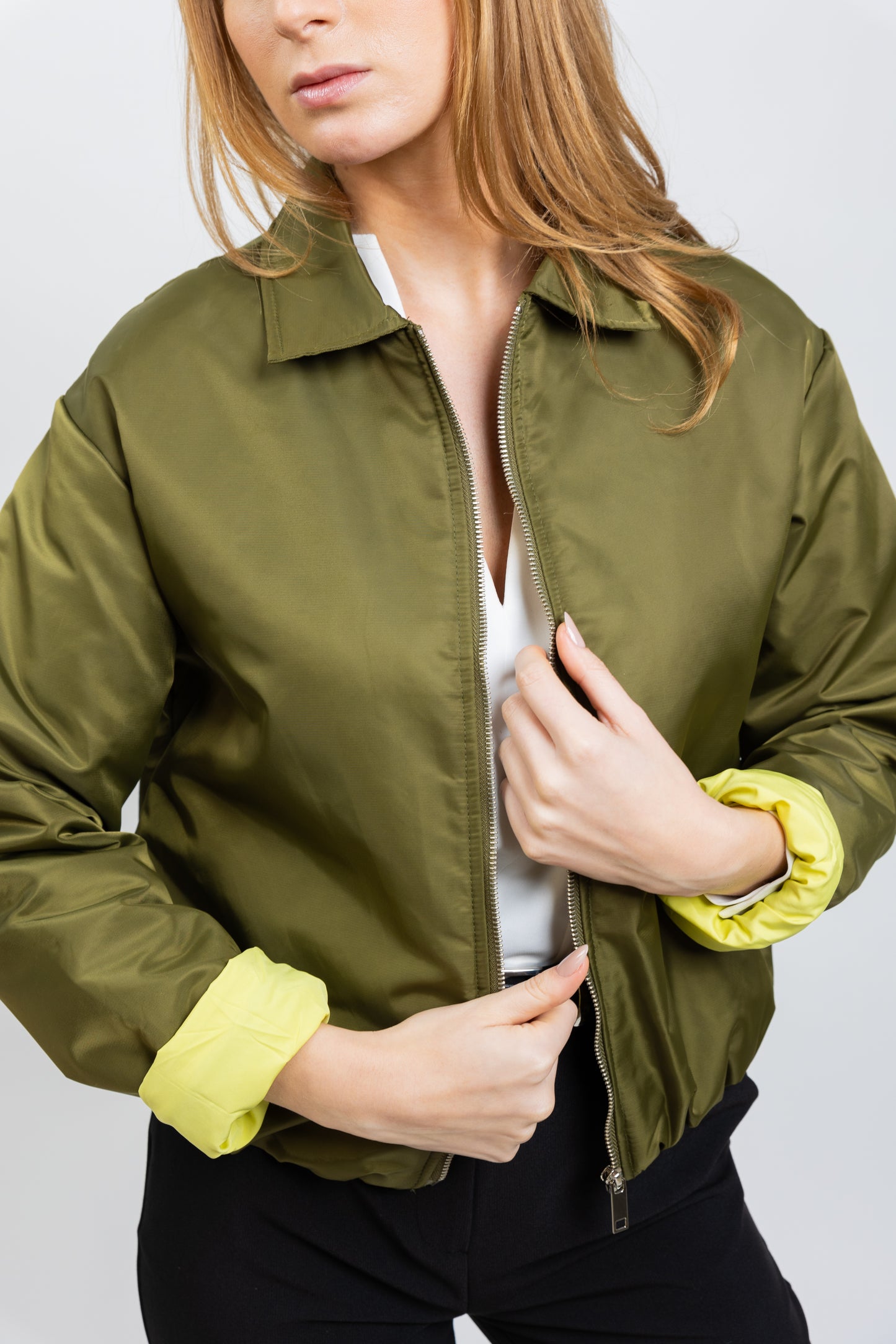 BLOUSON BOMBER À DOUBLURE CONTRASTÉE