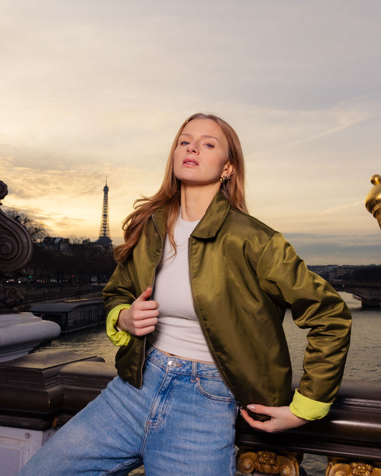 BLOUSON BOMBER À DOUBLURE CONTRASTÉE