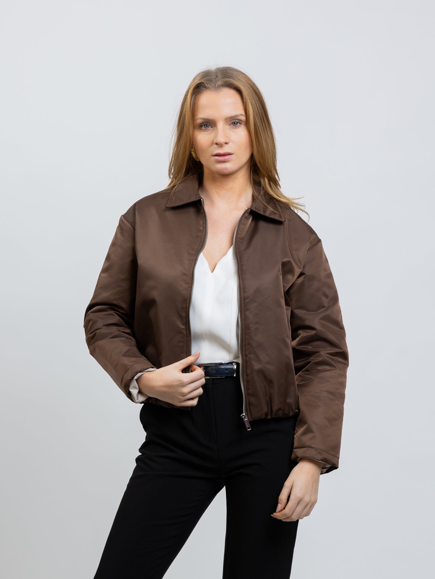 BLOUSON BOMBER À DOUBLURE CONTRASTÉE