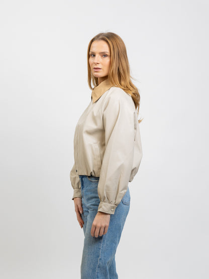 VESTE EN SIMILICUIR À COL CONTRASTÉ