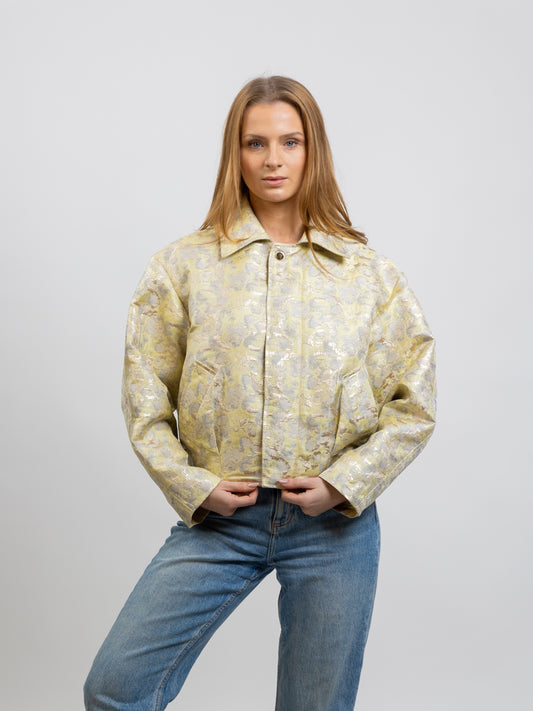 VESTE À MOTIF EN TISSU MÉTALLISÉ