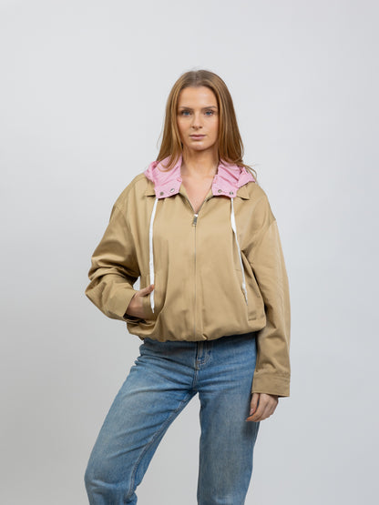 BLOUSON À CAPUCHE AMOVIBLE CONTRASTÉE
