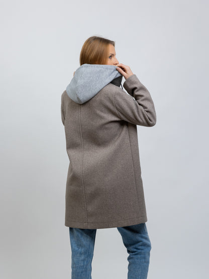 MANTEAU FAUX 2 PIÈCES AVEC CAPUCHE CONTRASTÉE - K-ZELL PARIS