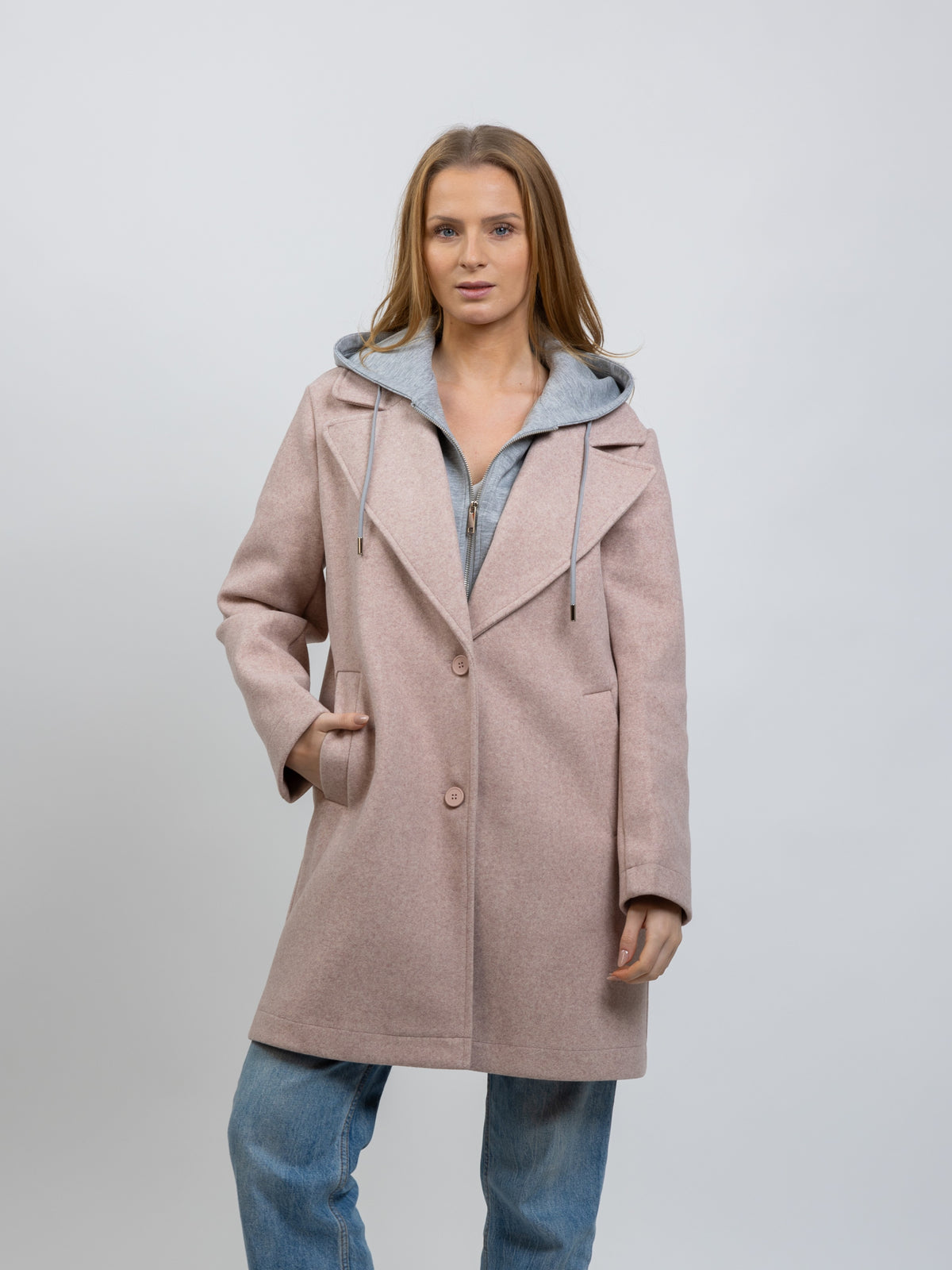 MANTEAU FAUX 2 PIÈCES AVEC CAPUCHE CONTRASTÉE - K-ZELL PARIS