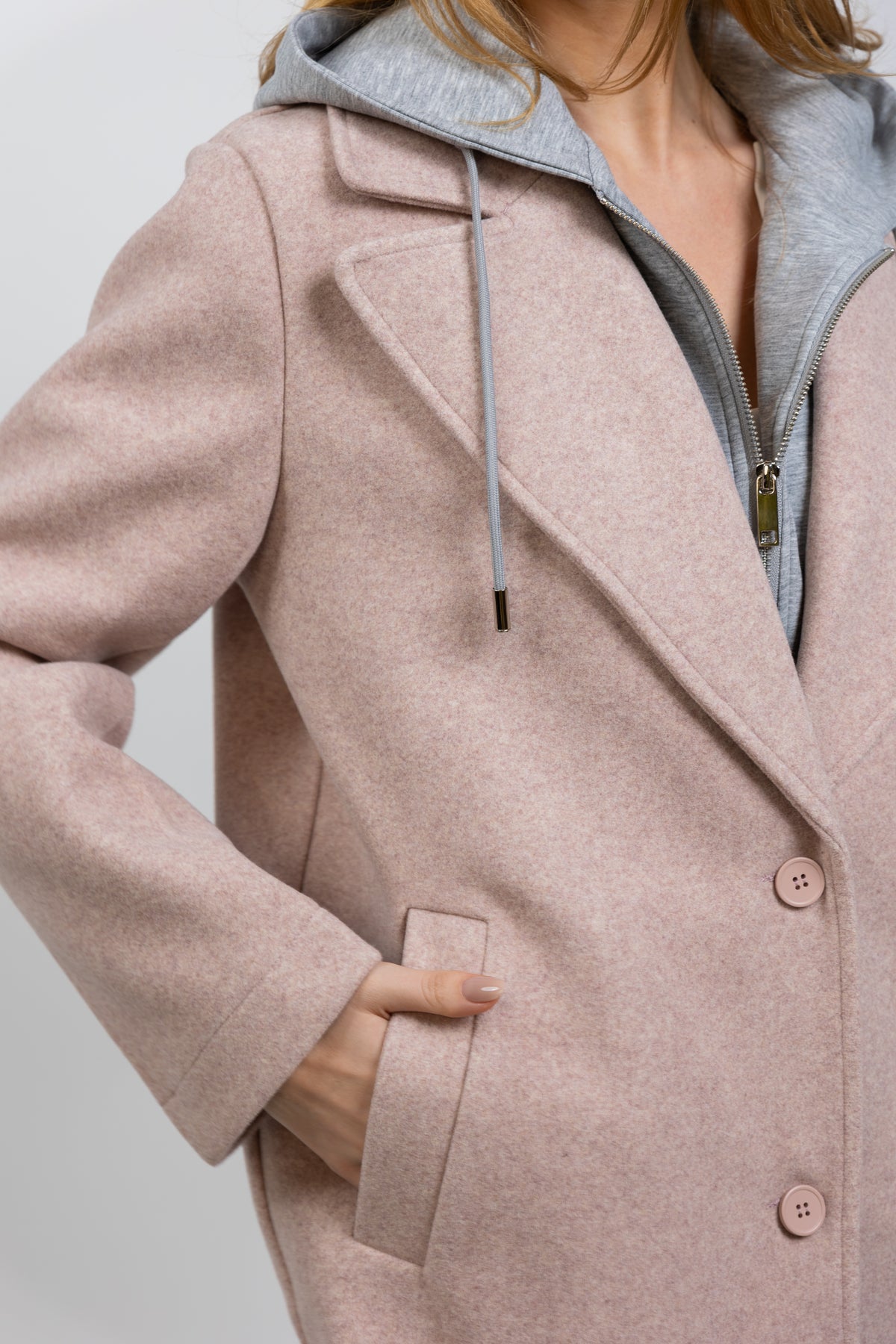 MANTEAU FAUX 2 PIÈCES AVEC CAPUCHE CONTRASTÉE - K-ZELL PARIS