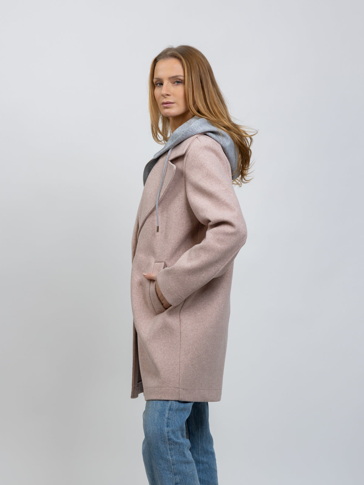 MANTEAU FAUX 2 PIÈCES AVEC CAPUCHE CONTRASTÉE - K-ZELL PARIS
