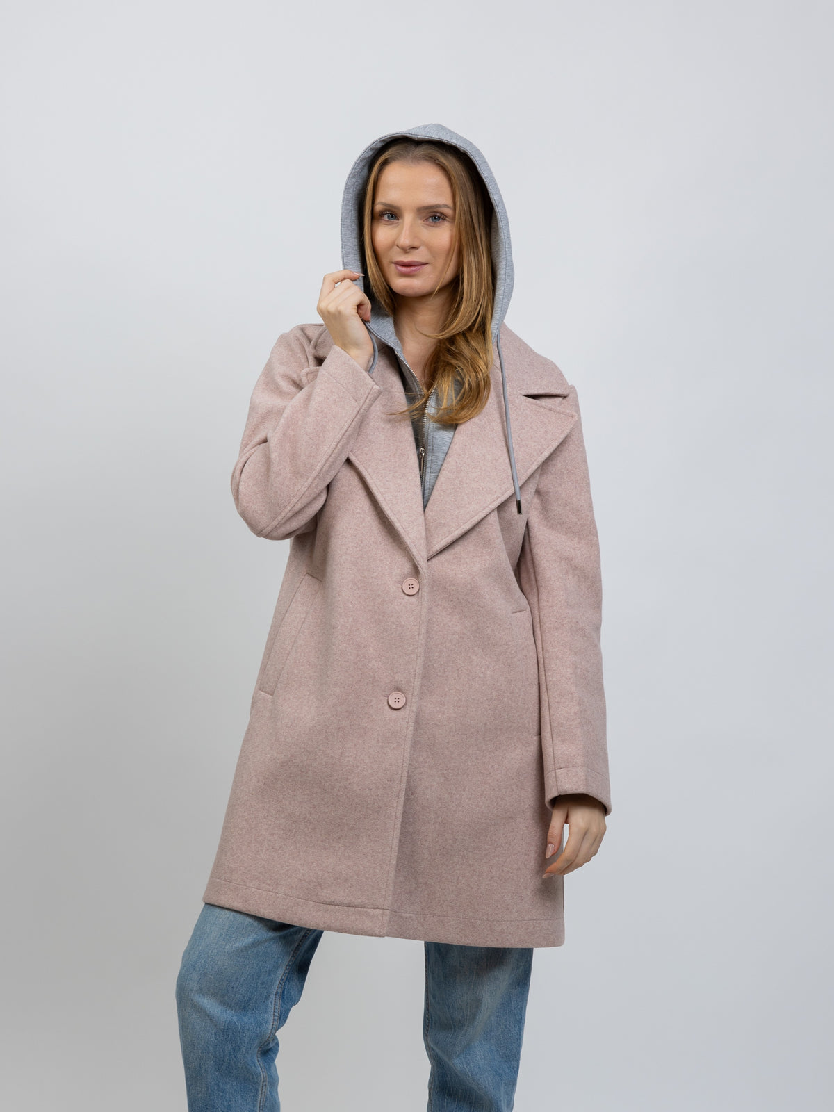 MANTEAU FAUX 2 PIÈCES AVEC CAPUCHE CONTRASTÉE - K-ZELL PARIS