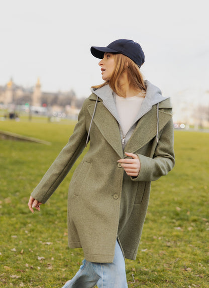 MANTEAU FAUX 2 PIÈCES AVEC CAPUCHE CONTRASTÉE - K-ZELL PARIS