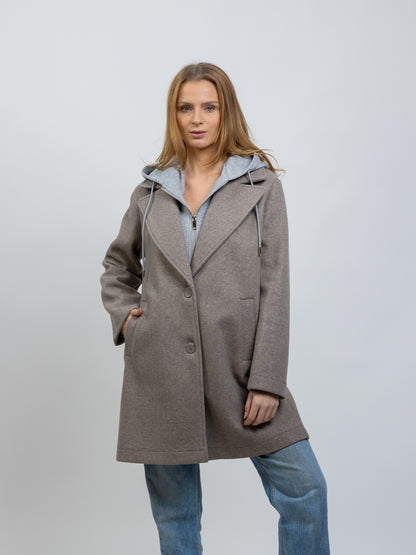 MANTEAU FAUX 2 PIÈCES AVEC CAPUCHE CONTRASTÉE - K-ZELL PARIS