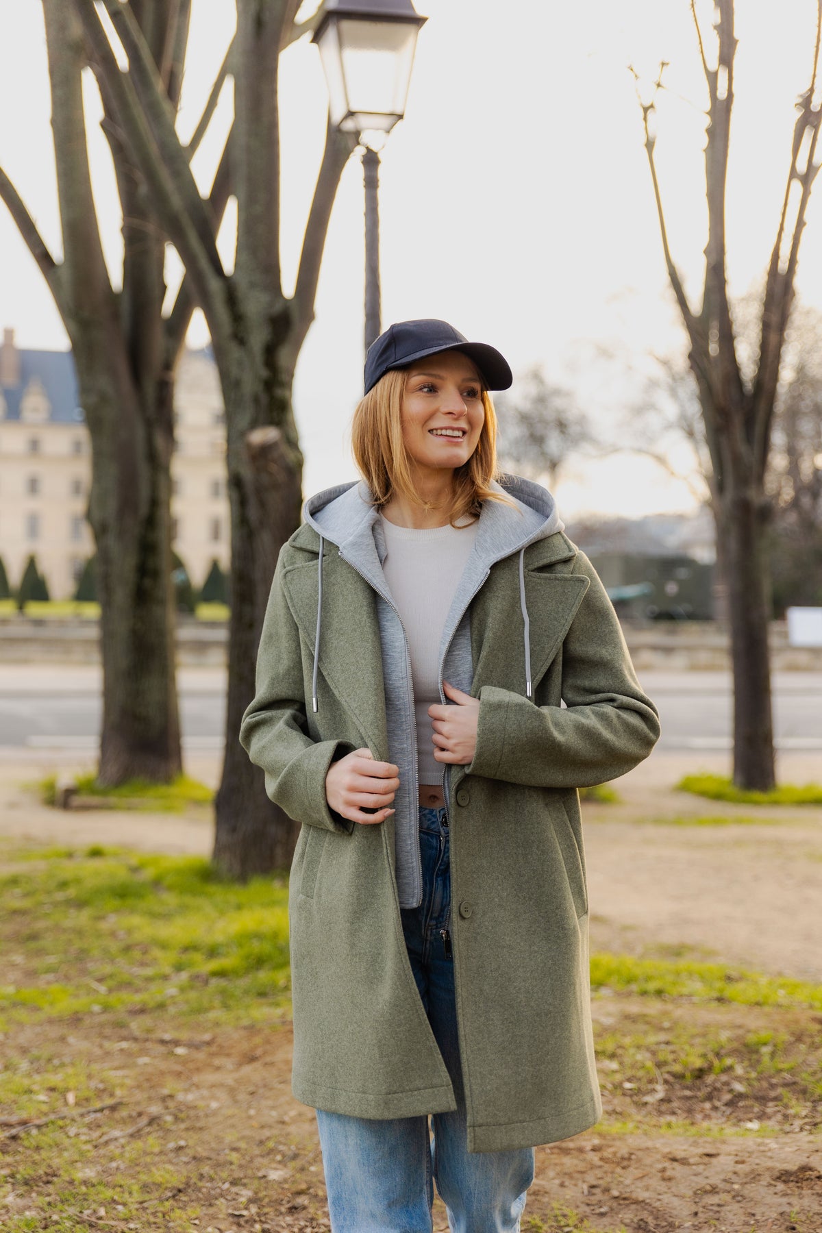 MANTEAU FAUX 2 PIÈCES AVEC CAPUCHE CONTRASTÉE - K-ZELL PARIS