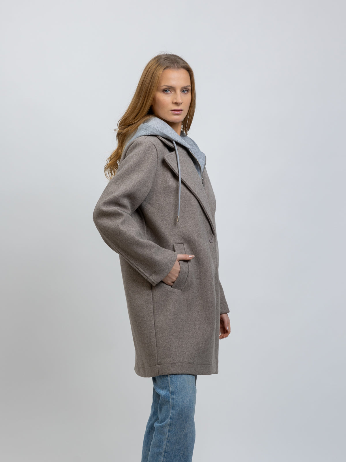 MANTEAU FAUX 2 PIÈCES AVEC CAPUCHE CONTRASTÉE - K-ZELL PARIS