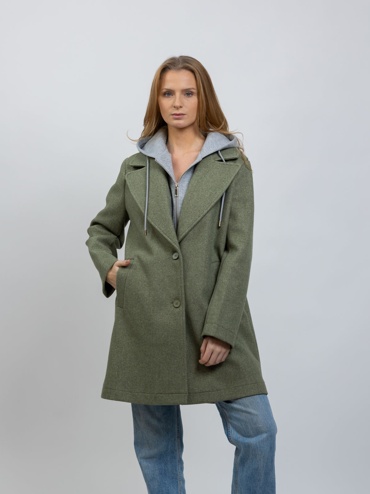 MANTEAU FAUX 2 PIÈCES AVEC CAPUCHE CONTRASTÉE - K-ZELL PARIS