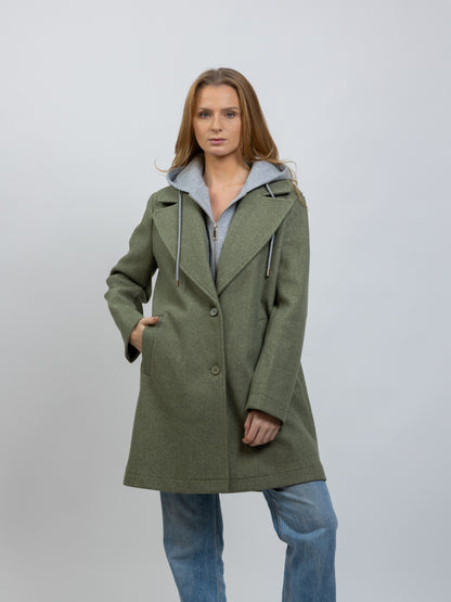 MANTEAU FAUX 2 PIÈCES AVEC CAPUCHE CONTRASTÉE - K-ZELL PARIS
