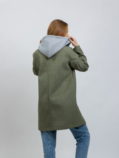 MANTEAU FAUX 2 PIÈCES AVEC CAPUCHE CONTRASTÉE - K-ZELL PARIS