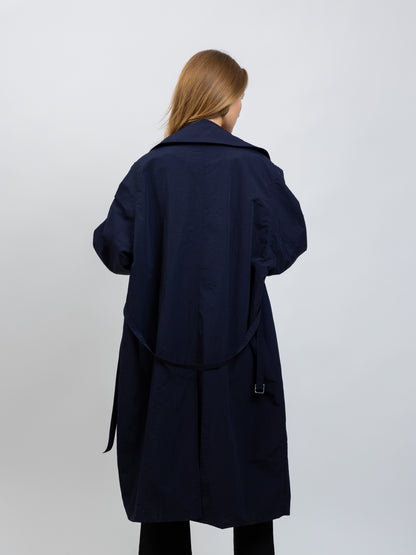 TRENCH LONG À CEINTURE ET DOUBLURE CARREAUX