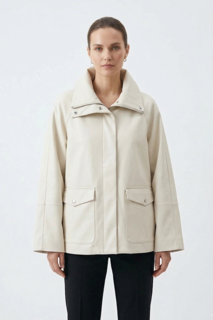 VESTE UTILITAIRE MI-LONGUE EN SIMILICUIR
