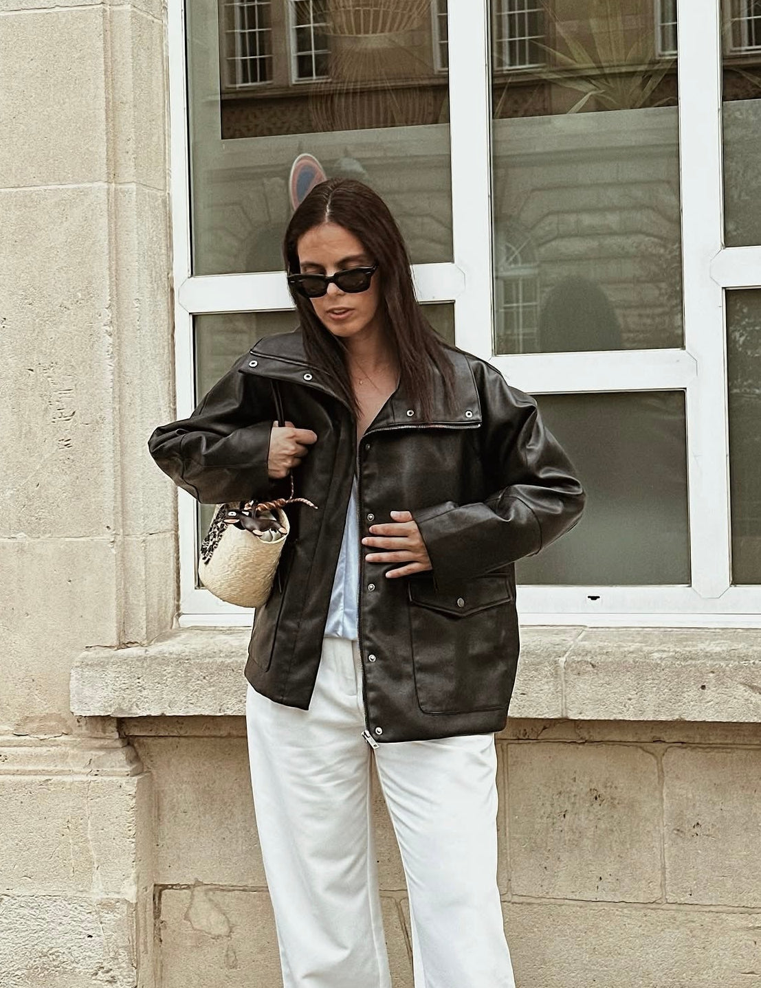VESTE UTILITAIRE MI-LONGUE EN SIMILICUIR