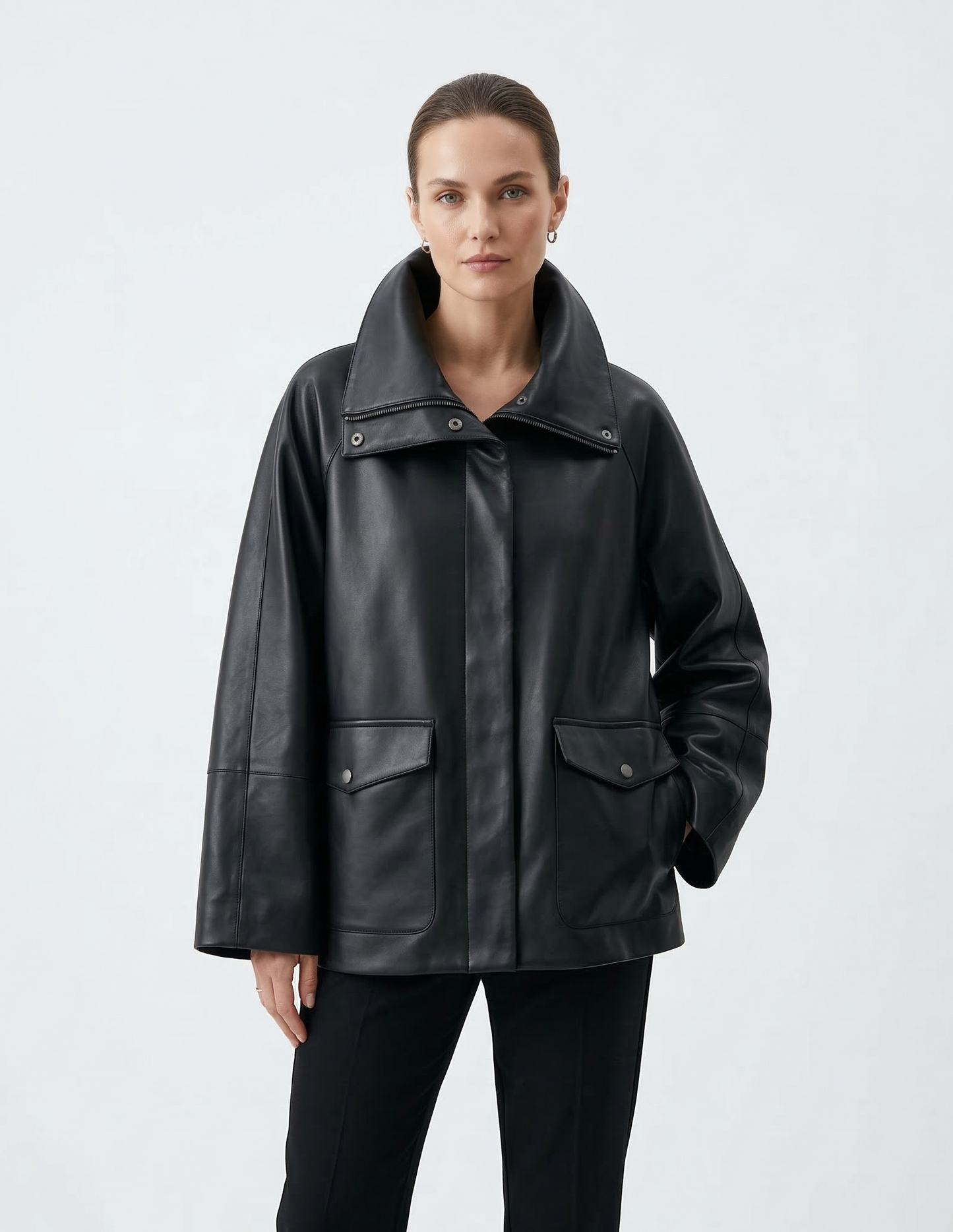 VESTE UTILITAIRE MI-LONGUE EN SIMILICUIR