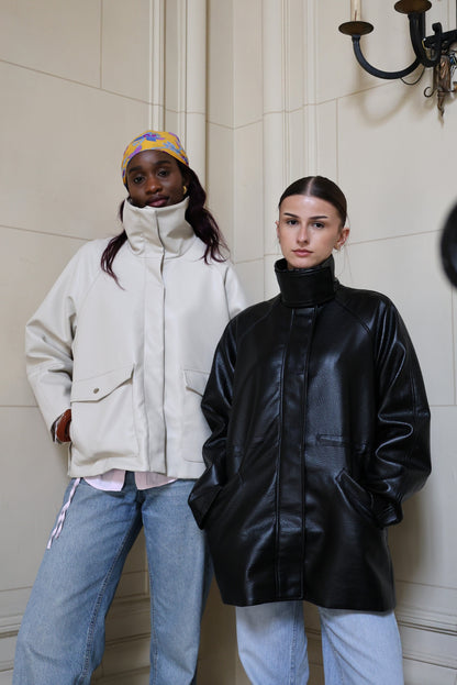 VESTE UTILITAIRE MI-LONGUE EN SIMILICUIR