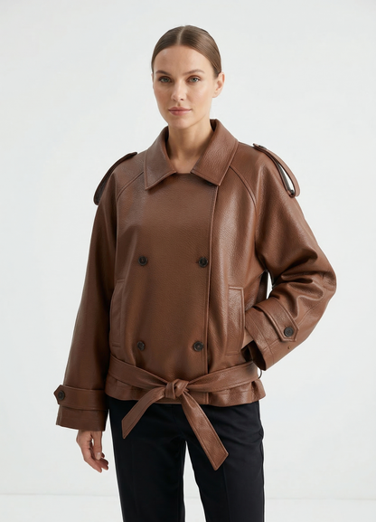VESTE EN SIMILICUIR À CEINTURE