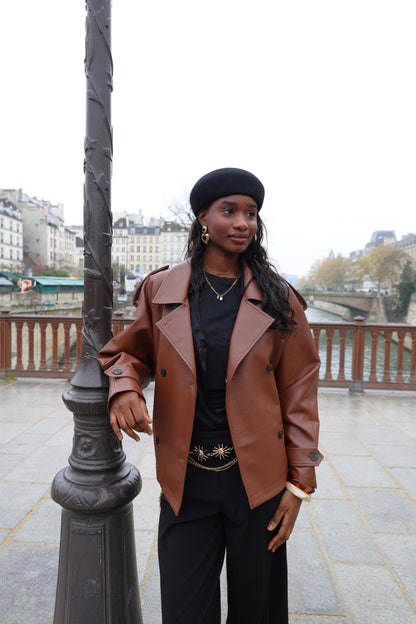 VESTE EN SIMILICUIR À CEINTURE