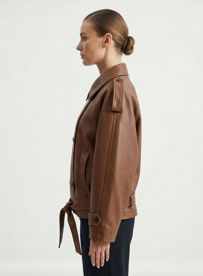 VESTE EN SIMILICUIR À CEINTURE