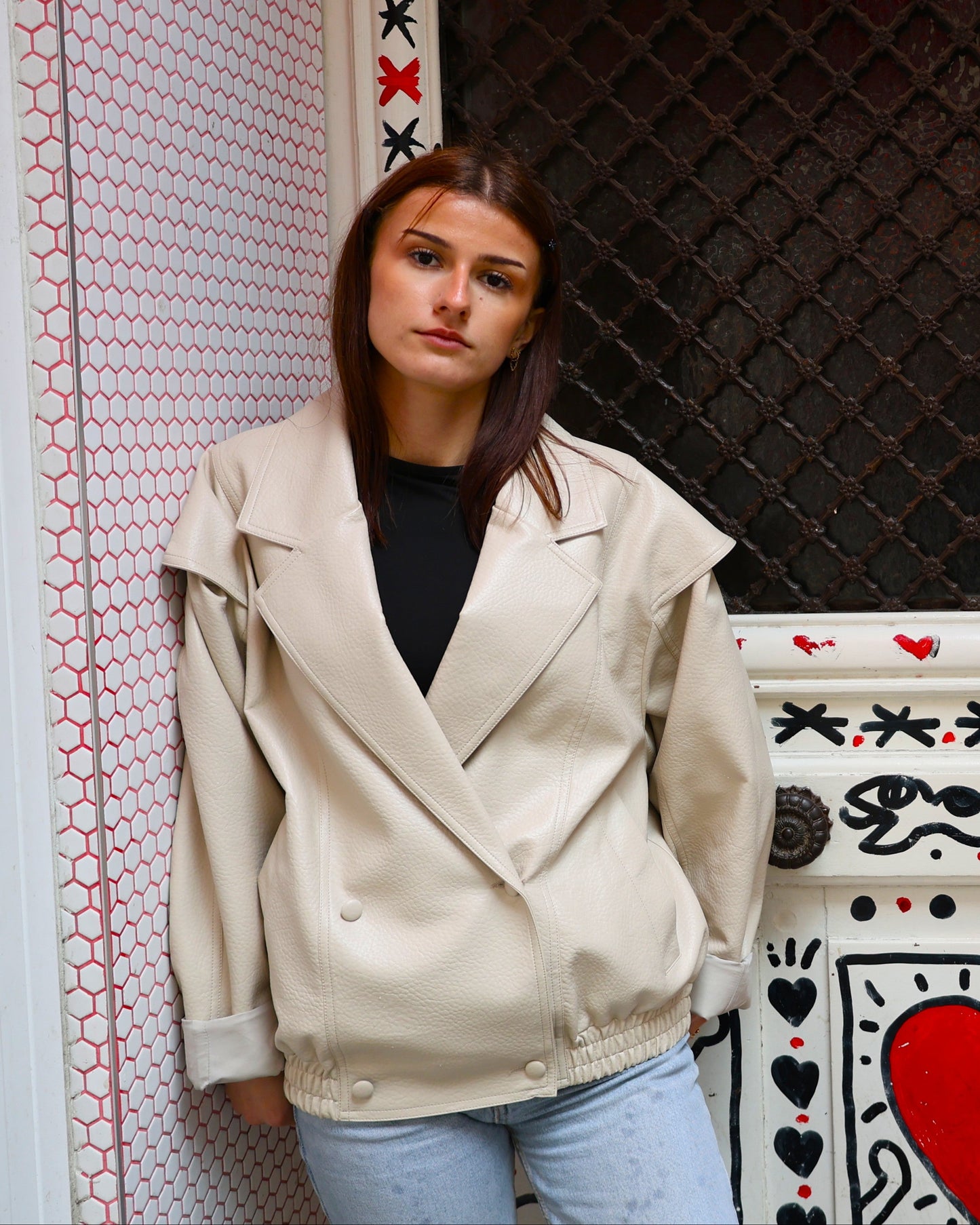 VESTE OVERSIZE EN SIMILICUIR GRAINÉ