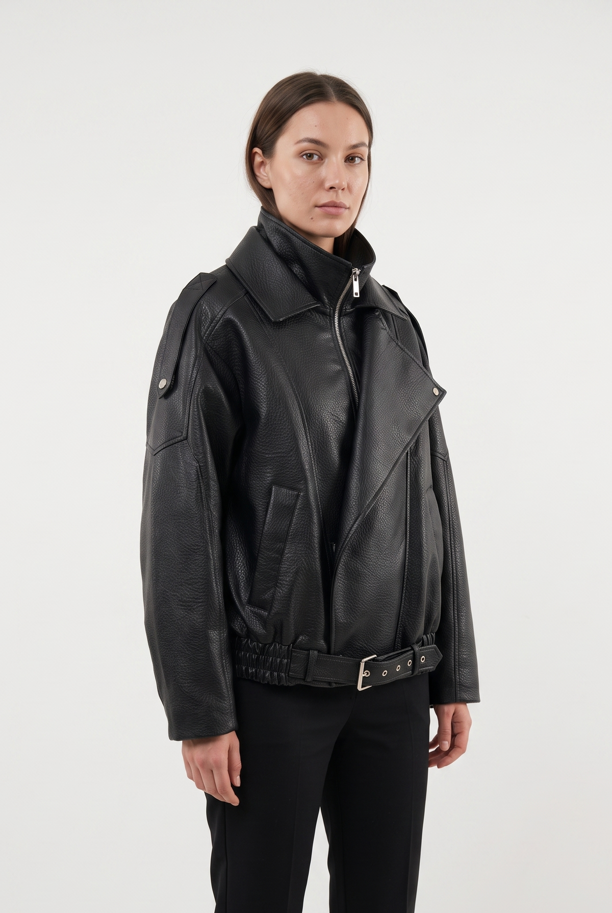 VESTE BIKER SIMILICUIR GRAINÉ À DOUBLE COL - K-ZELL PARIS