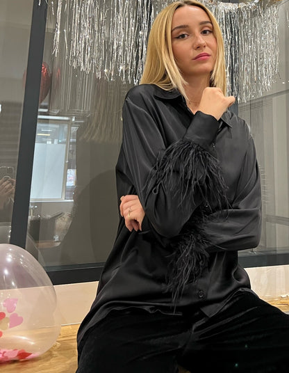 CHEMISE SATINÉE À PLUMES Femme - K-ZELL PARIS