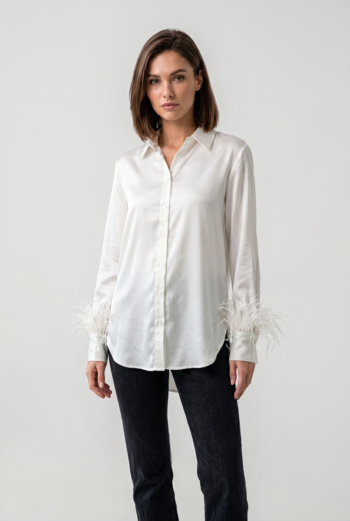 CHEMISE SATINÉE À PLUMES Femme - K-ZELL PARIS