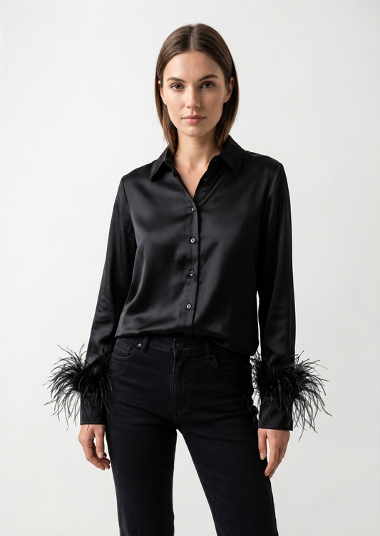 CHEMISE SATINÉE À PLUMES Femme - K-ZELL PARIS