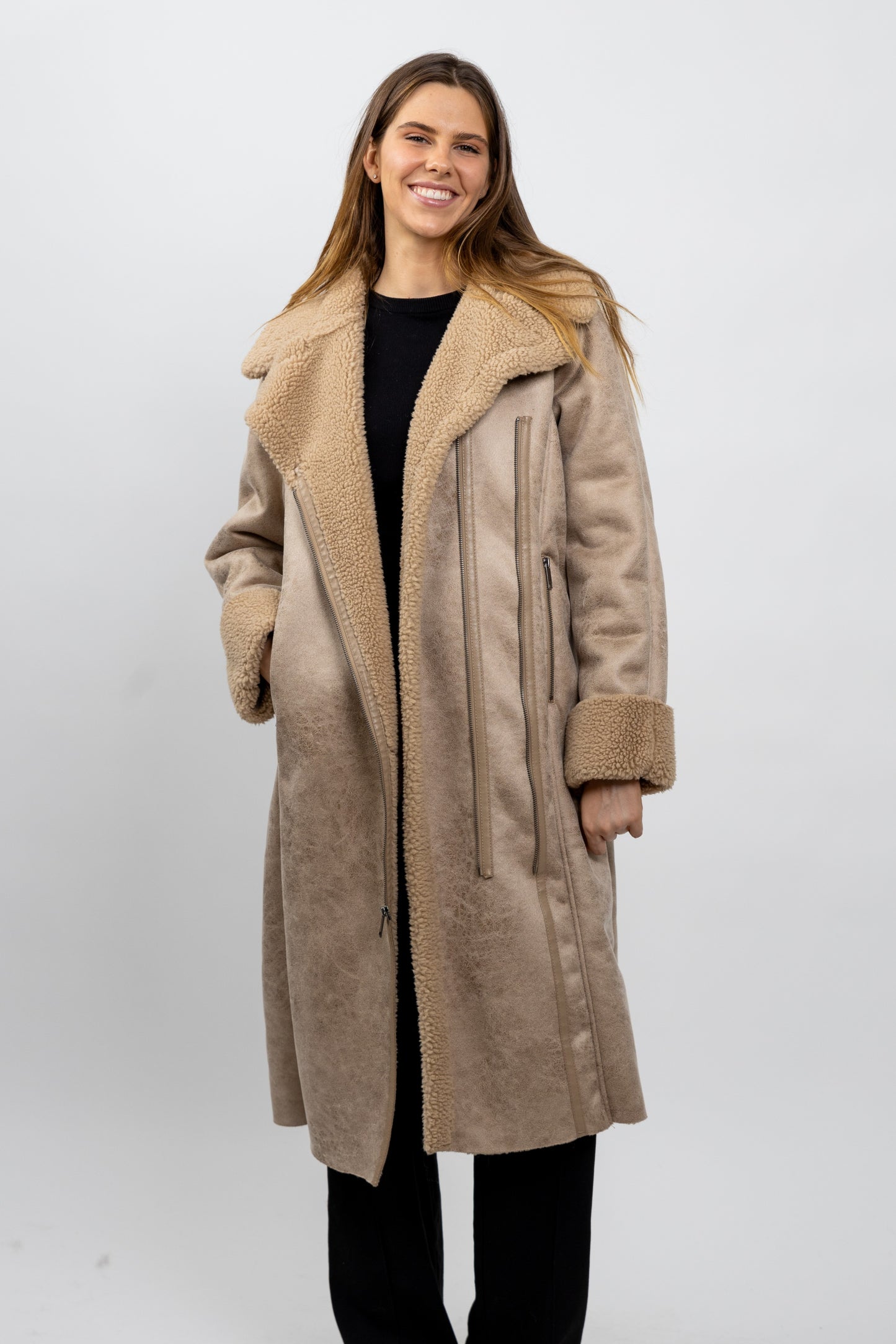 MANTEAU AVIATEUR LONG INTERIEUR FAUSSE FOURRURE