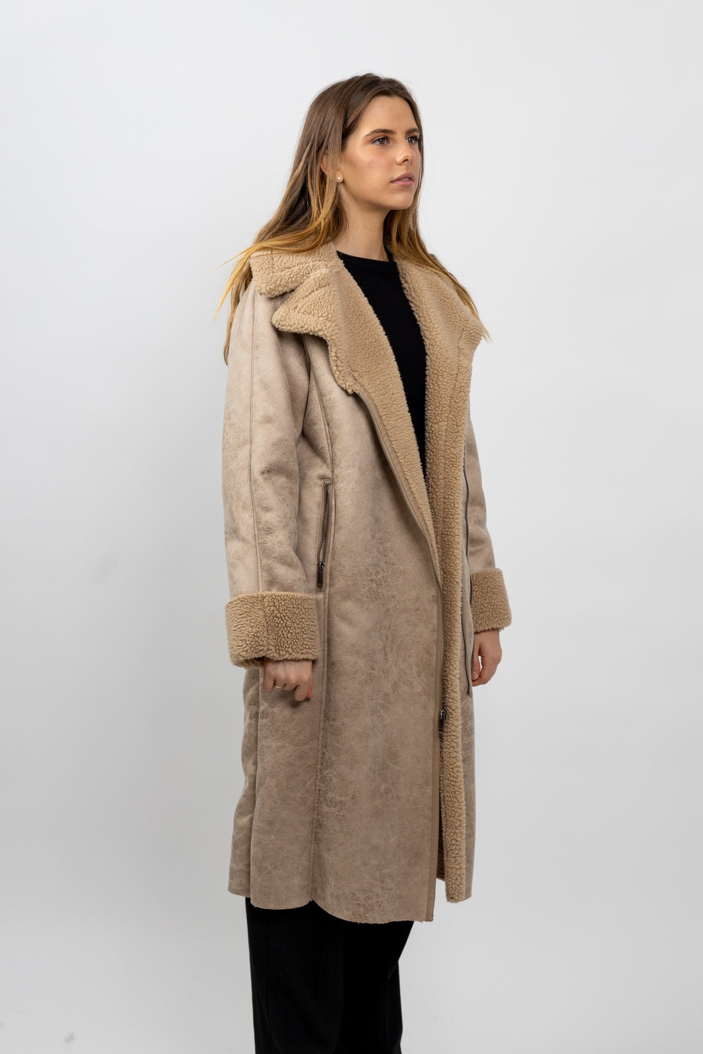 MANTEAU AVIATEUR LONG INTERIEUR FAUSSE FOURRURE