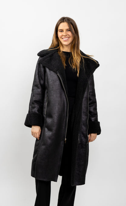 MANTEAU AVIATEUR LONG INTERIEUR FAUSSE FOURRURE