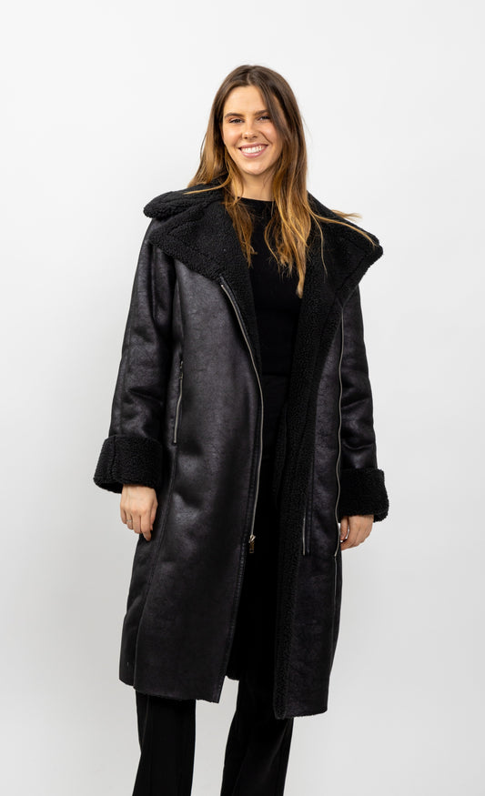 MANTEAU AVIATEUR LONG INTERIEUR FAUSSE FOURRURE