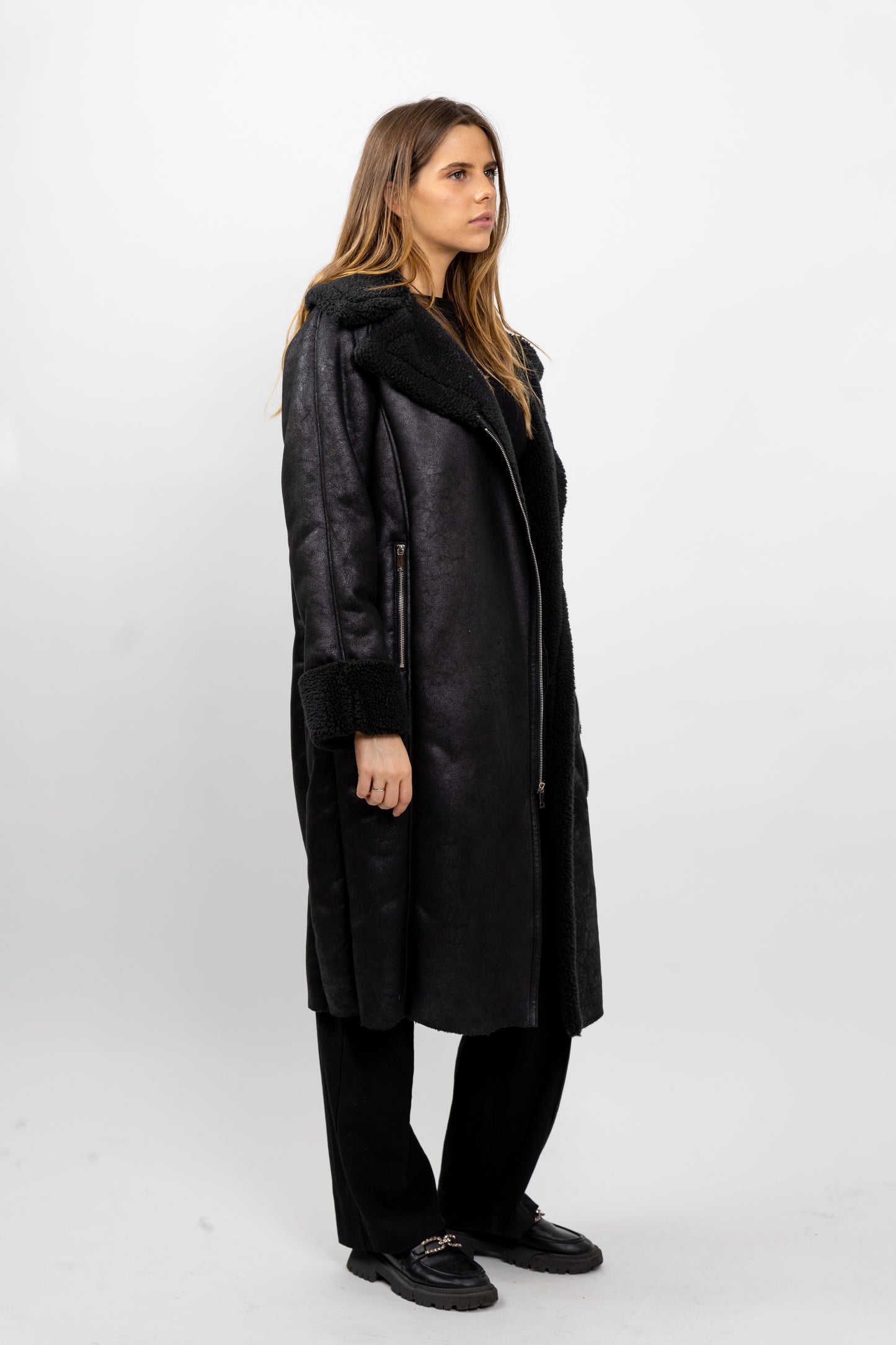 MANTEAU AVIATEUR LONG INTERIEUR FAUSSE FOURRURE