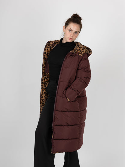 DOUDOUNE LONGUE RÉVERSIBLE EN IMPRIMÉ LÉOPARD