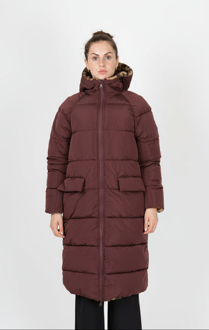 DOUDOUNE LONGUE RÉVERSIBLE EN IMPRIMÉ LÉOPARD