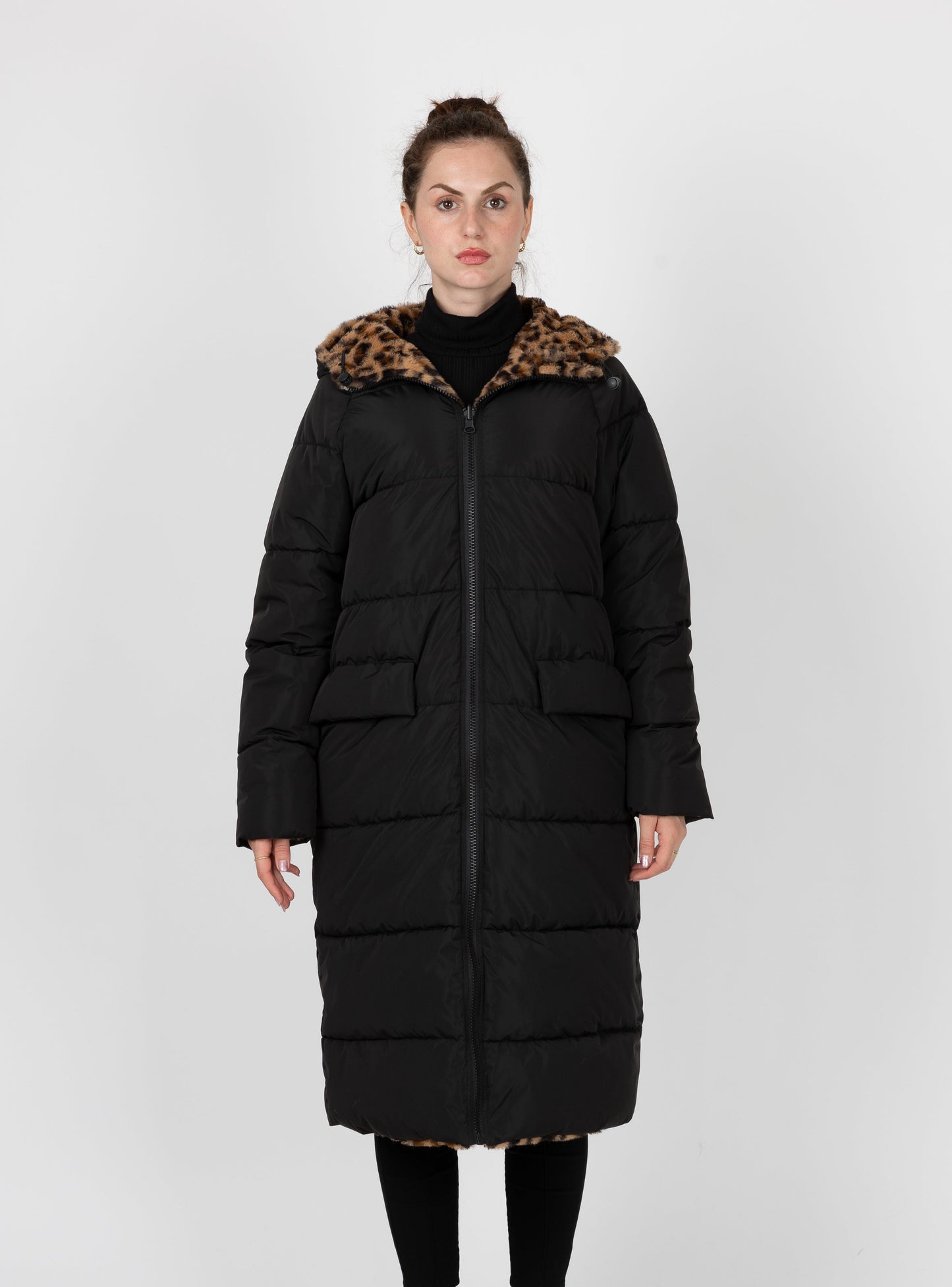DOUDOUNE LONGUE RÉVERSIBLE EN IMPRIMÉ LÉOPARD