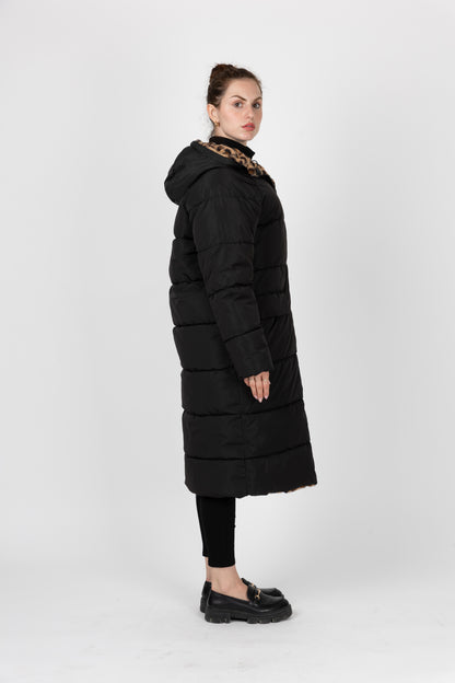 DOUDOUNE LONGUE RÉVERSIBLE EN IMPRIMÉ LÉOPARD