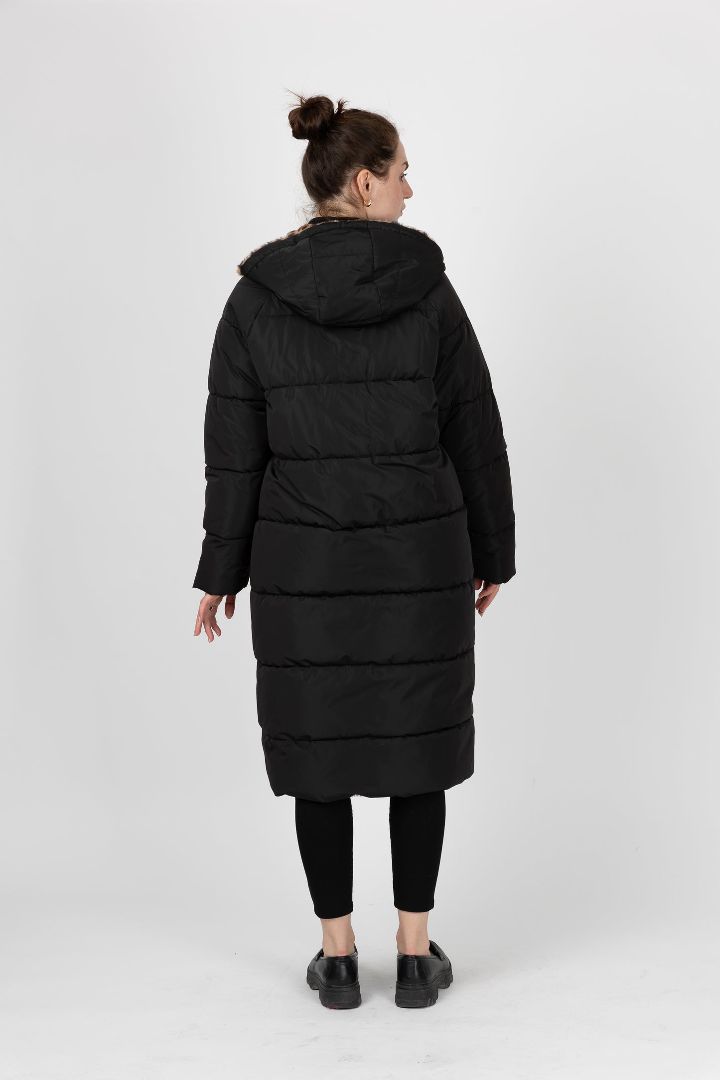 DOUDOUNE LONGUE RÉVERSIBLE EN IMPRIMÉ LÉOPARD