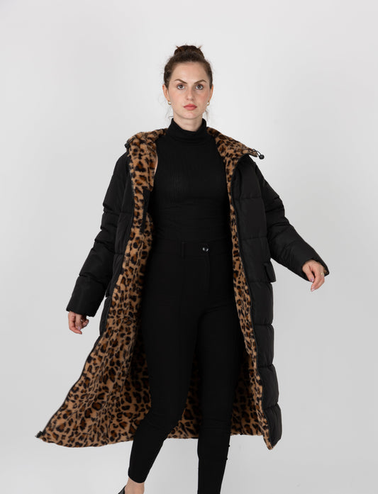 DOUDOUNE LONGUE RÉVERSIBLE EN IMPRIMÉ LÉOPARD