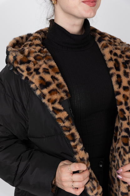 DOUDOUNE LONGUE RÉVERSIBLE EN IMPRIMÉ LÉOPARD