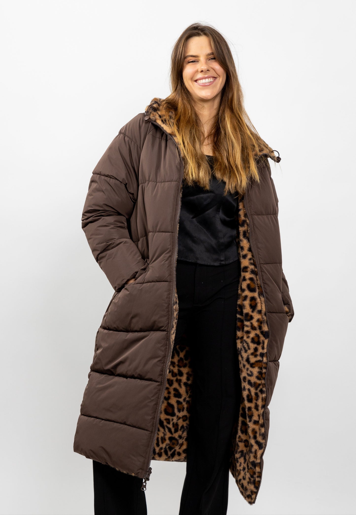 DOUDOUNE LONGUE RÉVERSIBLE EN IMPRIMÉ LÉOPARD
