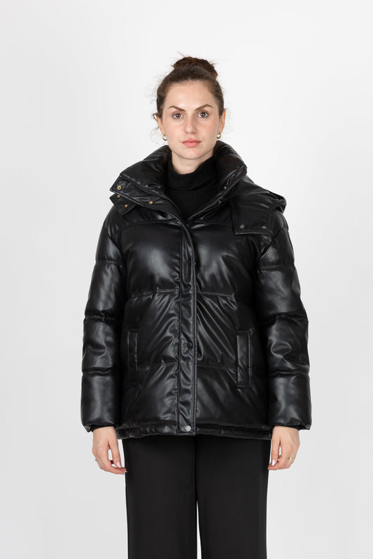 DOUDOUNE EN SIMILICUIR AVEC CAPUCHE