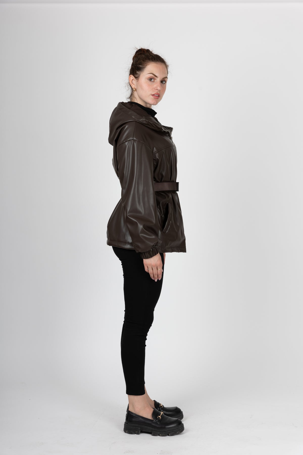 PARKA À CAPUCHE ET CEINTURE EN SIMILI CUIR - K-ZELL PARIS
